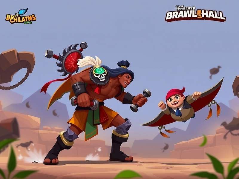 Brawlhalla character performing advanced dash-jump techniques on Thundergard Stadium