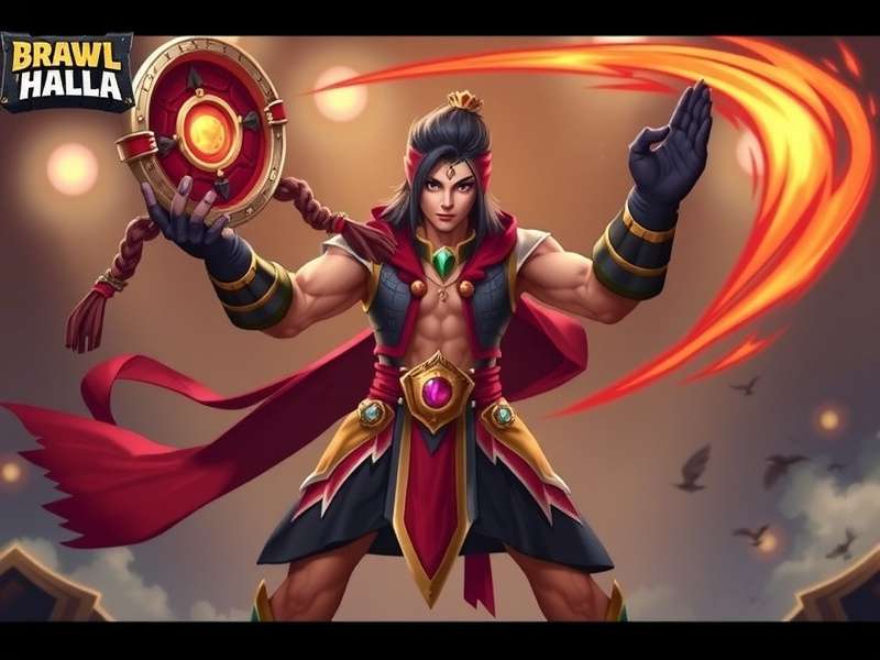 Close-up of competitive gaming setup with Brawlhalla on screen