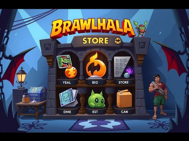 Brawlhalla Store Interface showing various skins and items