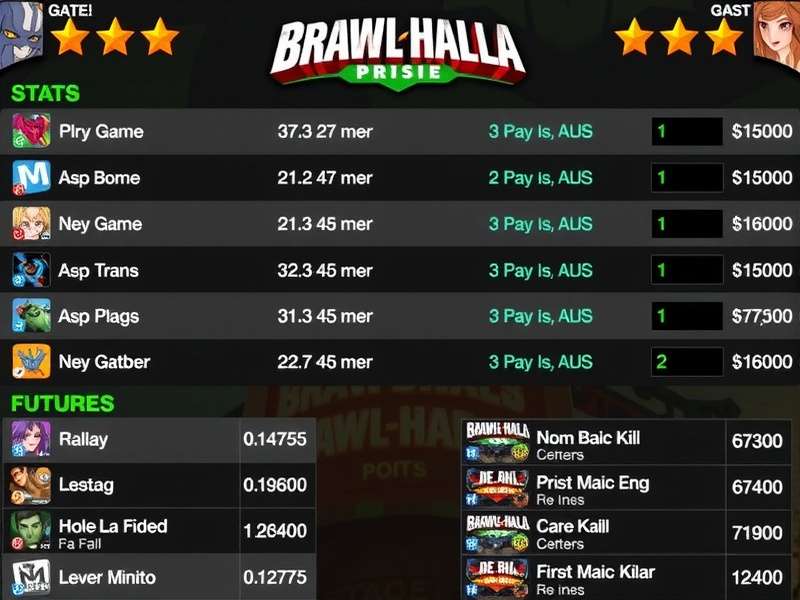 Brawlhalla competitive match statistics dashboard showing win rates and pick rates