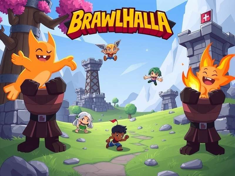 Brawlhalla gameplay screenshot showing characters battling