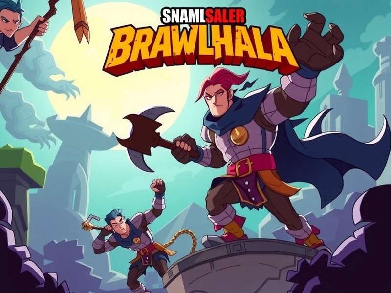 Brawlhalla gameplay screenshot showing multiple characters battling