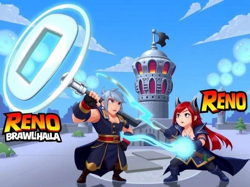 Dynamic fight scene representing Brawlhalla's intense combat with Reno in focus