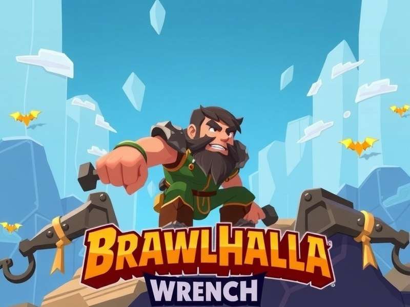 Brawlhalla Wrench hero illustration showing a powerful wrench legend in action with dynamic effects