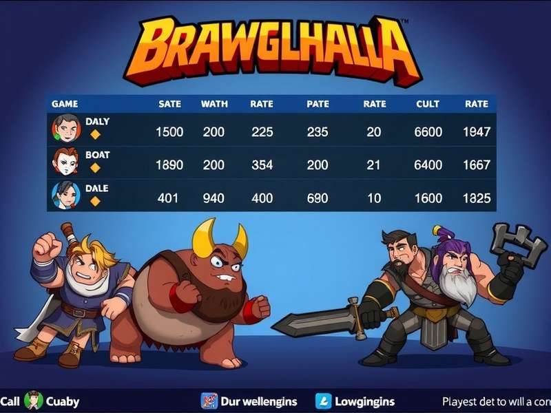 Brawlhalla characters play rate dashboard showing top legends and win rates for Indian players