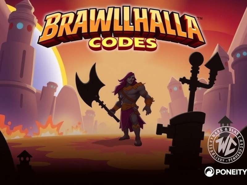 Brawlhalla October 2025 codes and rewards banner featuring legendary warriors
